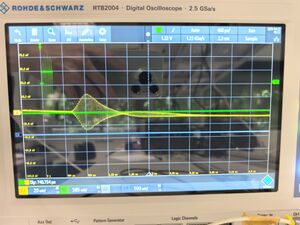 The transmitted waveform displayed on the oscilloscope
